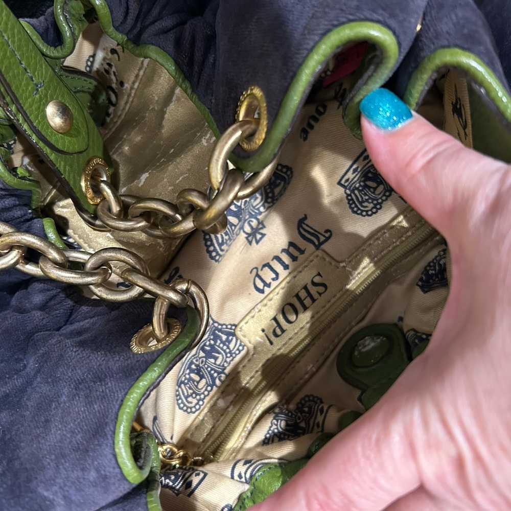 Juicy Couture Velvet Navy and Olive Shoulder Bag - Picture 5 of 12